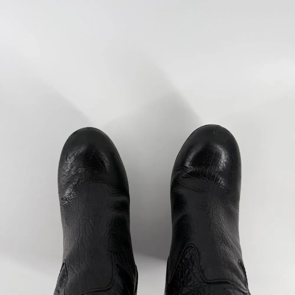 Tory Burch Dabney Knee High Wedge Boots Women’s 7.5 Black Pebbled Leather Zip Up